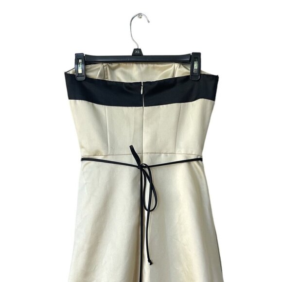 WHBM Dress Strapless Size 2 Mini Champagne Rockabilly Black Satin Belted Y2K - Picture 5 of 7